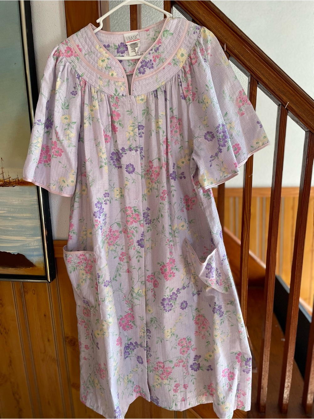 Lavender Floral Button-Front Nightgown Mumu with Pockets, Women’s 2X loungewear